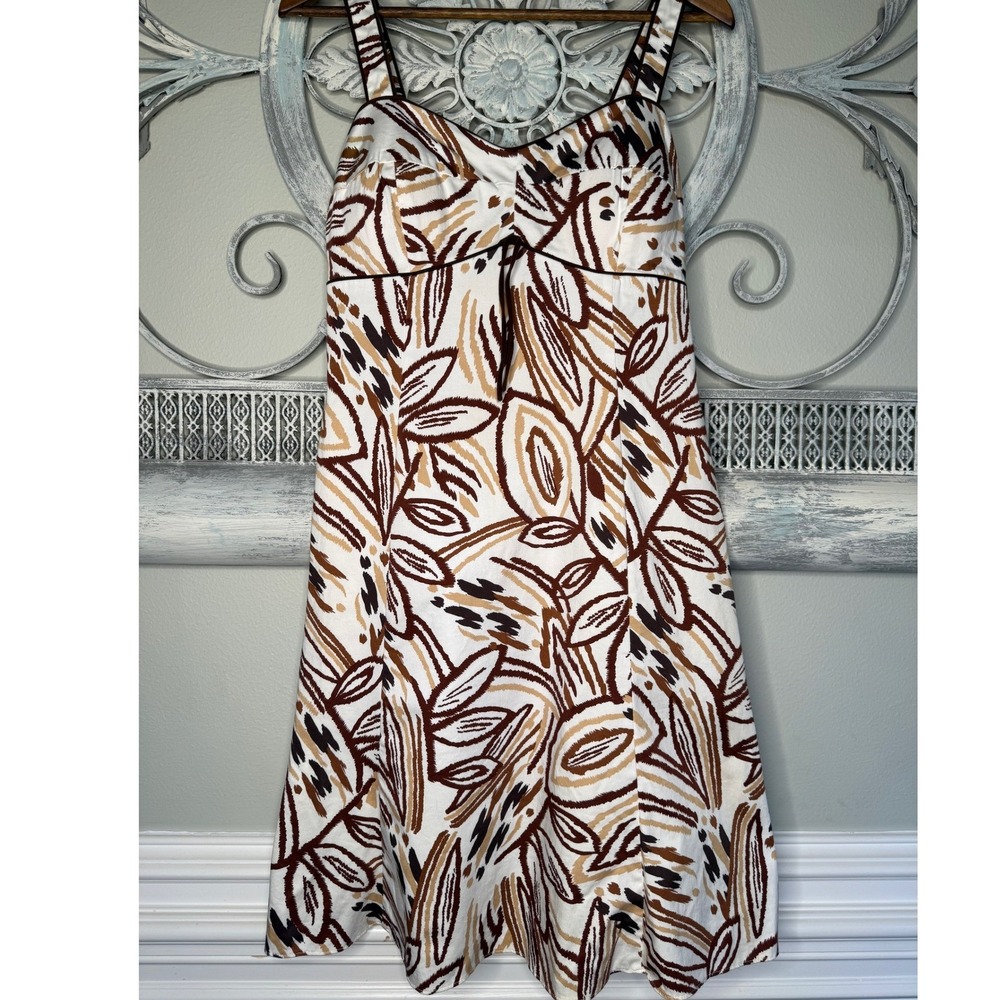 Vintage R&K Originals Brown Abstract Leafโ Print Smocked Back Sundress Sz 10